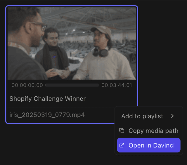 Open in DaVinci Resolve